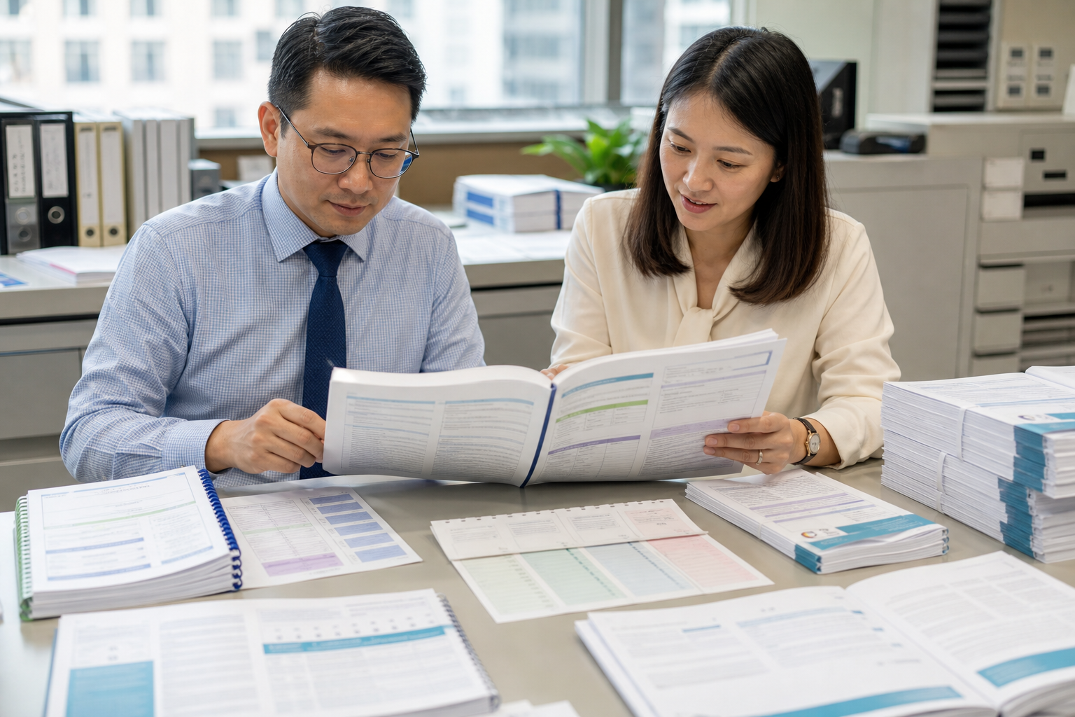 香港學校行政人員核對家長手冊、多語內頁、表格回條與分班派發套裝