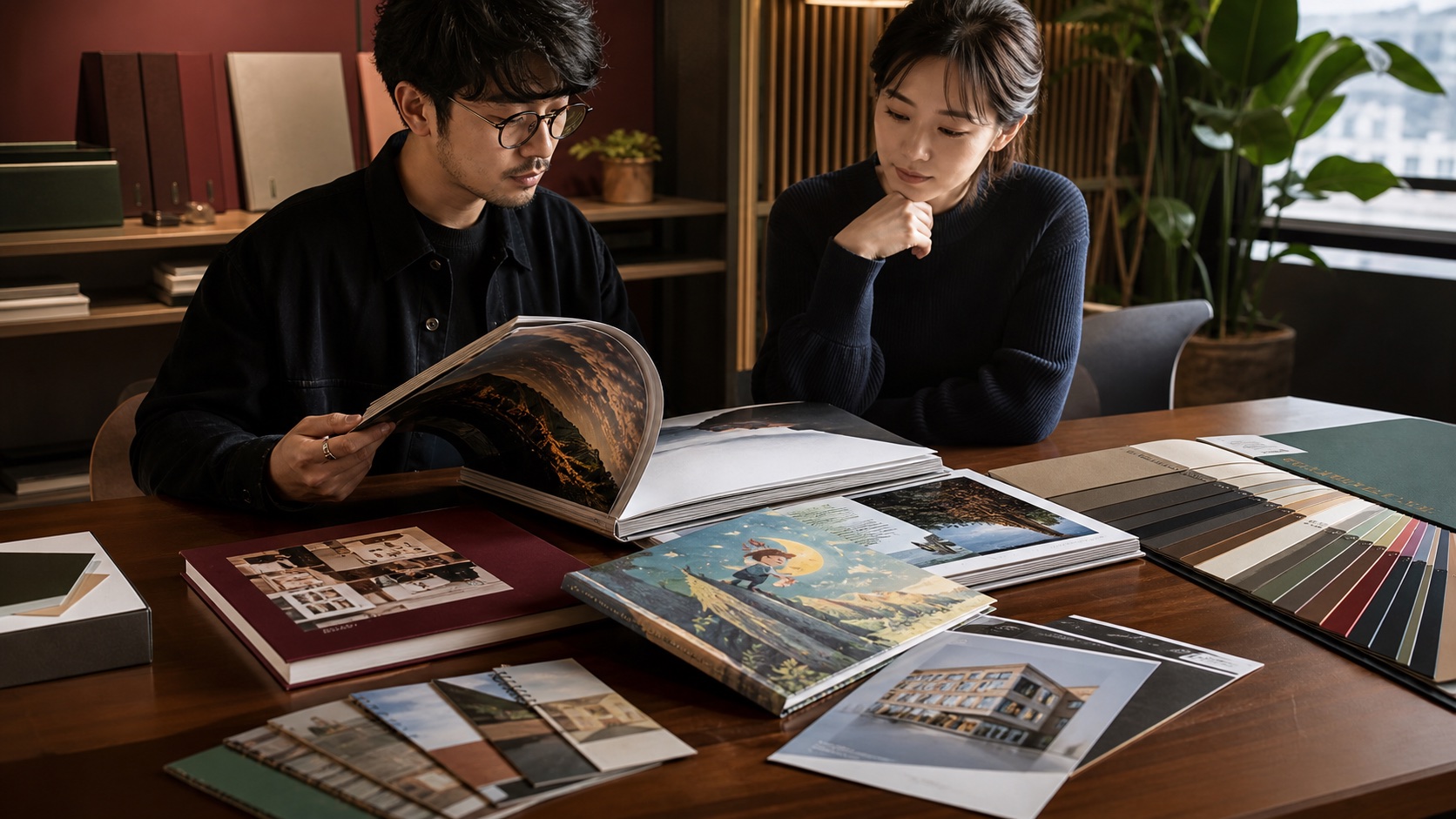 香港客戶檢視書刊、紙張與印刷樣品