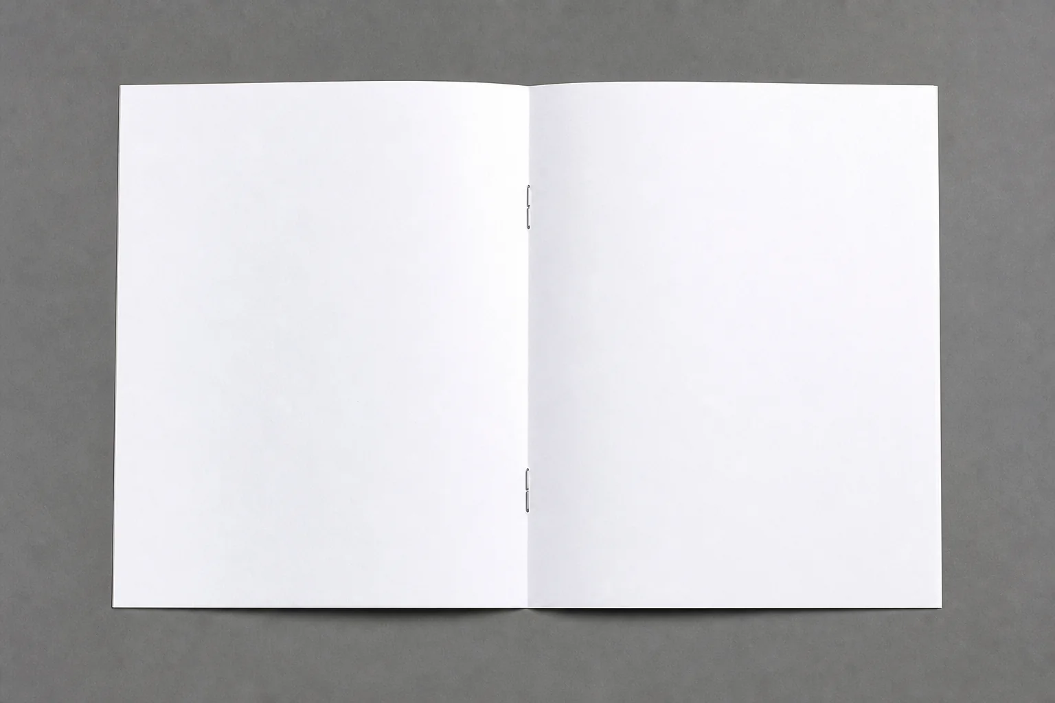 薄身騎馬釘小冊子打開後的跨頁與兩枚書脊騎釘